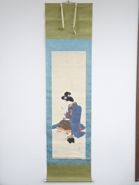 JAPANESE HANGING SCROLL / HAND PAINTED / EARLY SPRING / TAISHO ERA (1920)